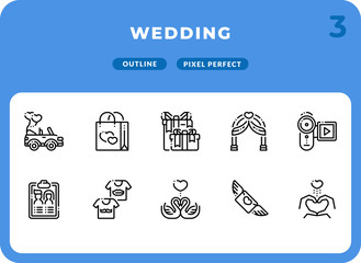 Wedding Outline Icons Pack for UI. Pixel perfect thin line vector icon set for web design and website application.