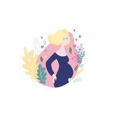 Obraz na płótnie Canvas Vector illustration of pregnant woman with floral background