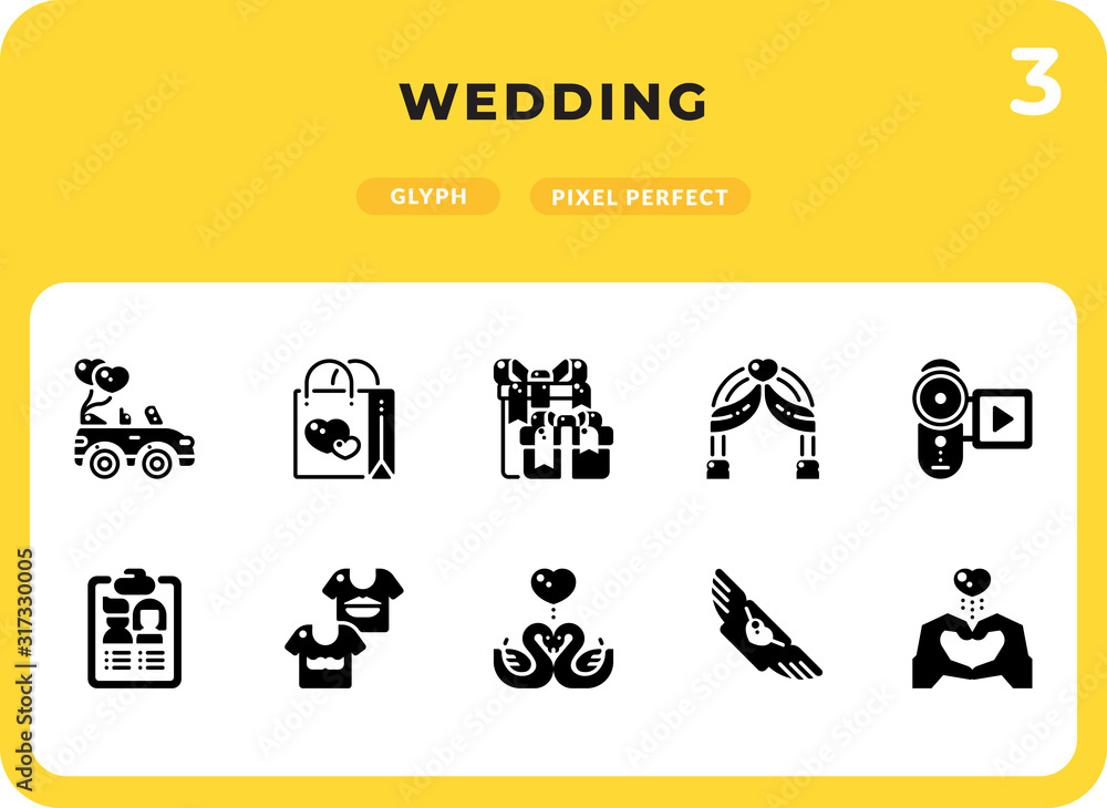 Poster wedding flat icons pack for ui. pixel perfect thin line vector icon set for web design and website a