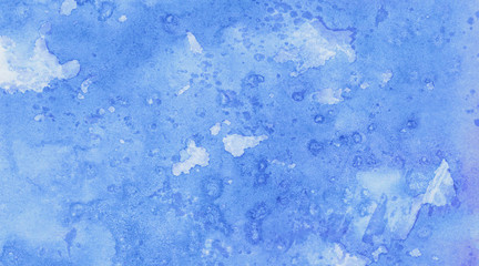 Light turquoise color watercolor illustration, creative background, smeared sky blue shades frame. Aquarelle painted textured canvas for vintage design, invitation card