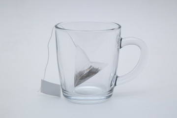 Tea bag. Tea in pyramid bags. Tea for quick use.