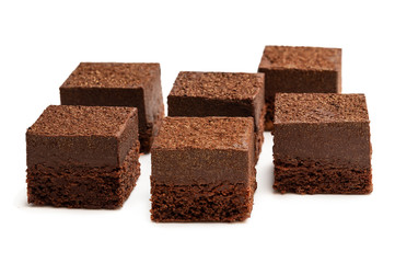 Set of mini chocolate cheesecake bites isolated on white