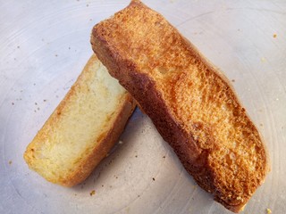 Bread on  steel table