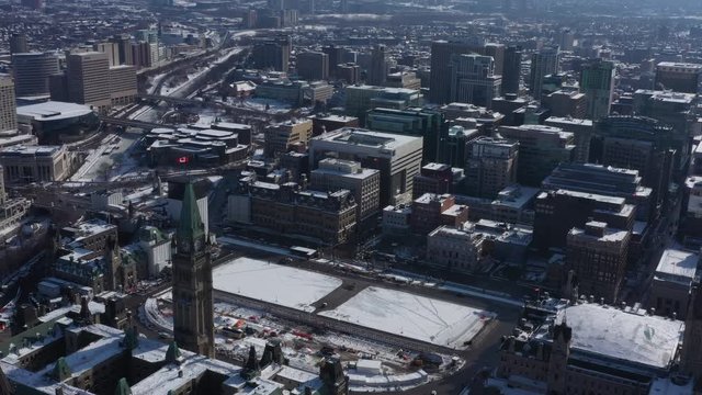 Aerial view of Ottawa Canada's downtown core - home to the federal government and parliament hill
