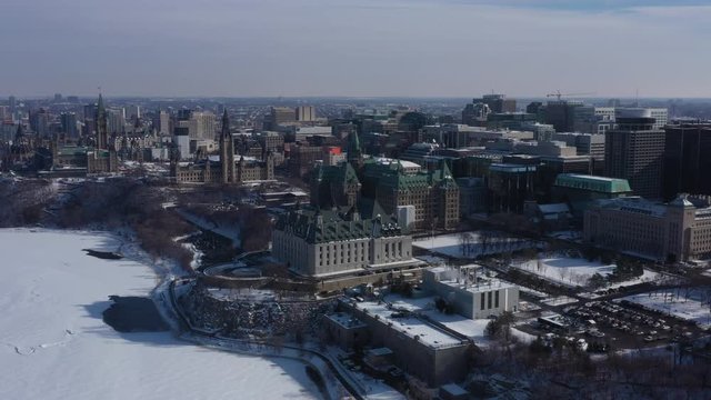 Aerial view of Ottawa Canada's downtown core - home to the federal government and parliament hill