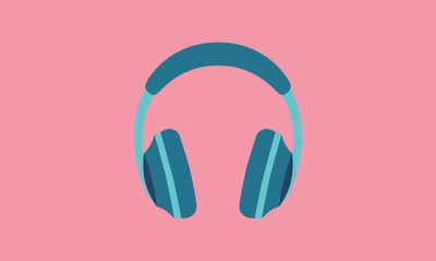 Simple, flat vector illustration of teal wireless headphones isolated on a pink background