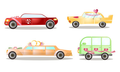 Fototapeta premium Decorated wedding procession with balloons and flowers vector illustration