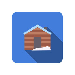 winter house with chimney flat icon with long shadow vector