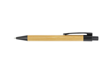 Black automatic plastic ballpoint pen isolated on white background