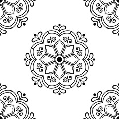  Mandala seamless pattern black and white. Islam, Arabic, Pakistan, Moroccan, Turkish, Indian, Spain motifs. Vector illustration EPS 10