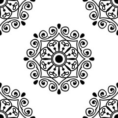  Mandala seamless pattern black and white. Islam, Arabic, Pakistan, Moroccan, Turkish, Indian, Spain motifs. Vector illustration EPS 10