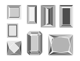 Diamond faceted silhouette vector set. Jewel design element. Gem symbol, simple shape pictogram collection. 