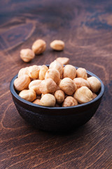 peeled hazelnuts in bowl
