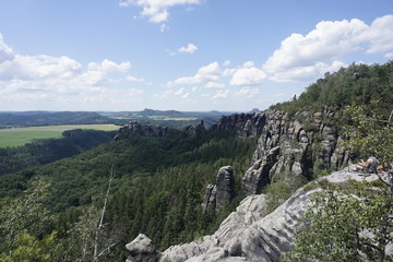 View over landscape in Saxon Switzerland including Breite Kluft gap