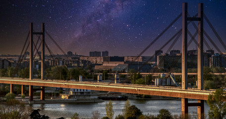 Cable bridge at night