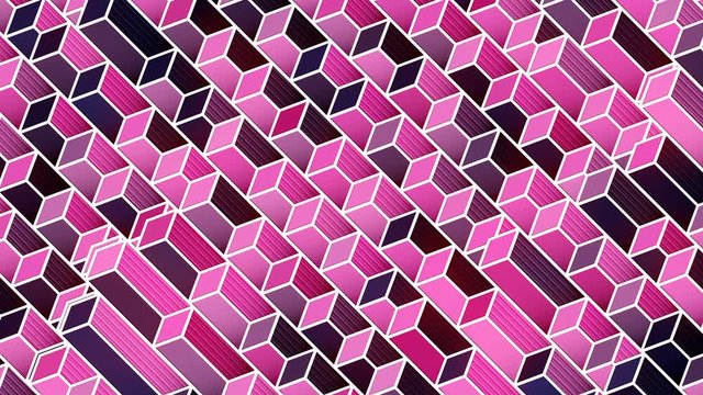 Isometric pattern with colored rectangles. 3d render seamless loop animation 4K