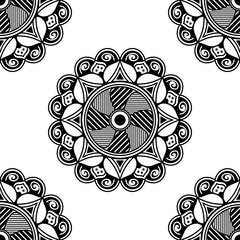  Mandala seamless pattern black and white. Islam, Arabic, Pakistan, Moroccan, Turkish, Indian, Spain motifs. Vector illustration EPS 10