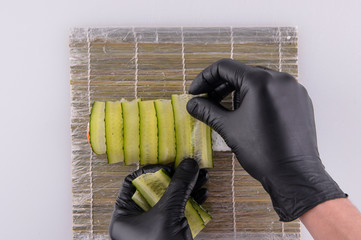  the process of making rolls top view on a light background62