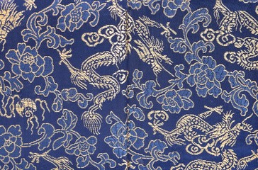 Blue Imperial Chinese Silk with Dragon Pattern