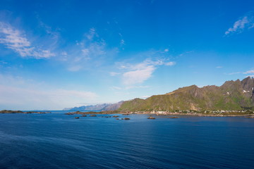 Panorama Lofoten is an archipelago in the county of Nordland, Norway. Is known for a distinctive scenery with dramatic mountains and peaks, open sea and sheltered bays, beaches and untouched lands.