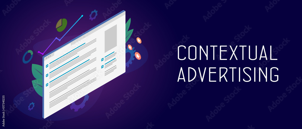 Poster contextual advertising isometric vector concept for digital display marketing. banner and text ads i
