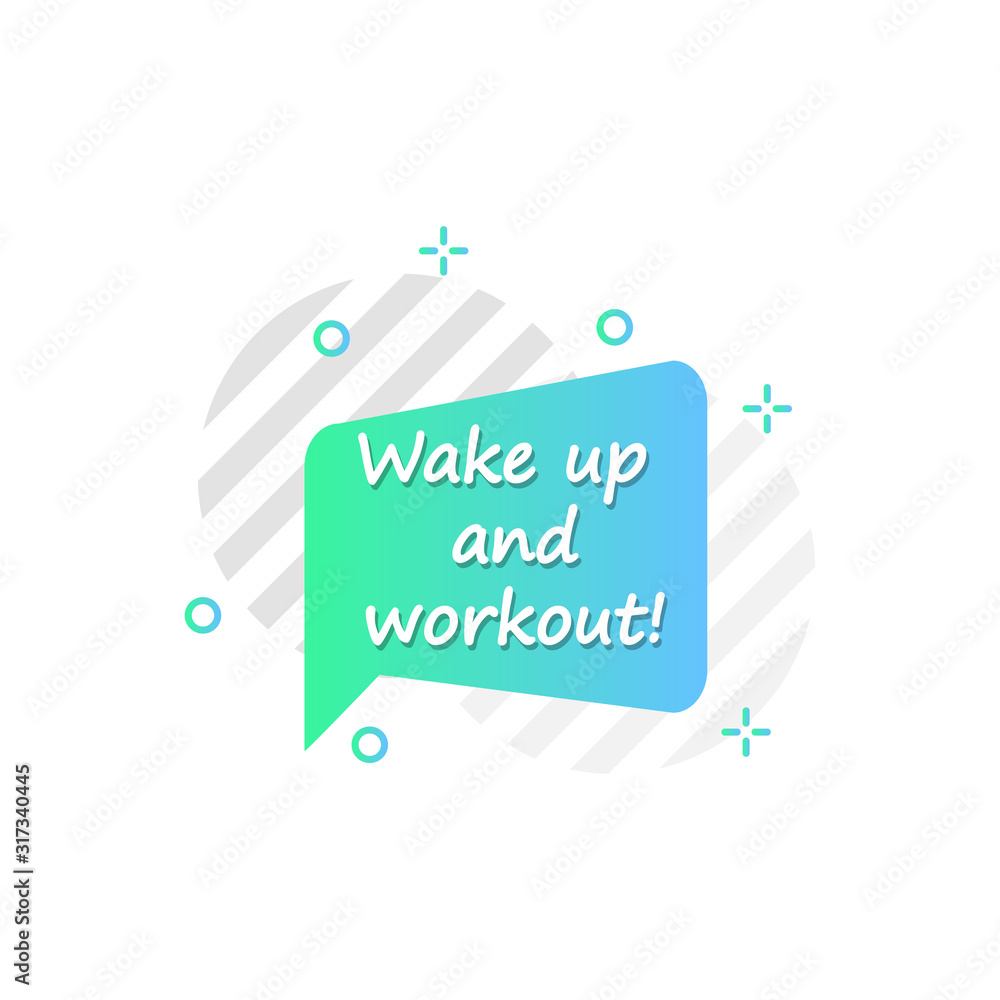 Poster bubble in turquoise, wake up and workout icon. simple colored outline vector of motivation icons for