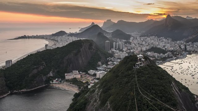 Cable car at Sugar Loaf Mountain (Pao de Acucar), Rio de Janeiro, Brazil, South America - 4K time lapse