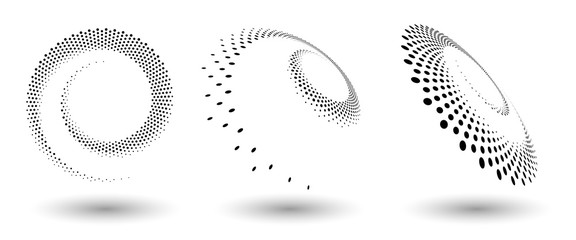 Halftone round as icon or background. Black abstract vector circle frame with dots as logo or emblem