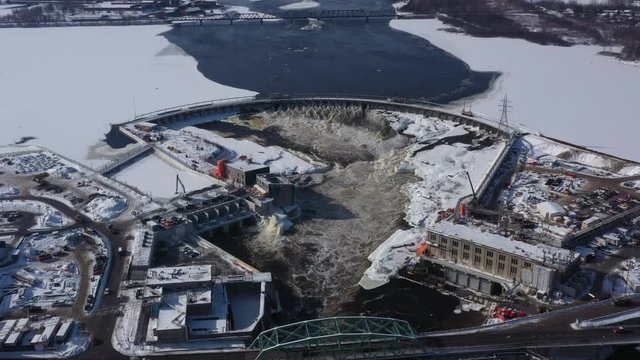 Aerial view of Hydro Electric dam in Canada - Clean energy renewable resources