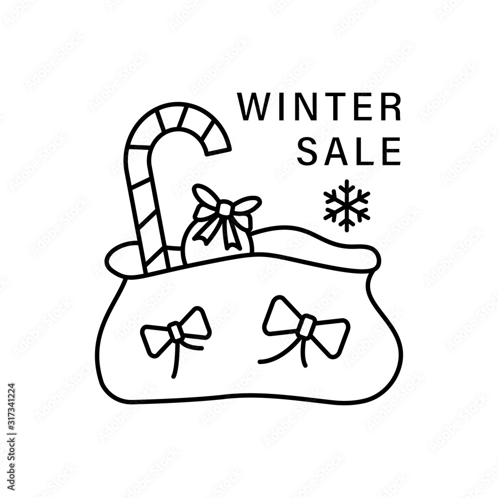 Poster snowflake santa sack icon. simple line, outline vector elements of winter sale icons for ui and ux, 
