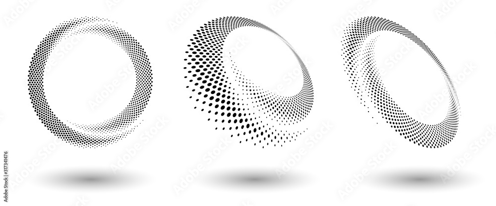 Leinwandbilder Halftone circle frame, abstract dots logo emblem design element for any project. Round border icon or backgroud. Abstract dotted halftone vector with differents perspective