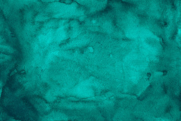 Watercolor deep turquoise blue background texture. Aquarelle abstract sea blue stains on paper backdrop.