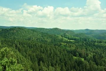 View from Kanzel over the forests and hills of Saxon and Bohemian Switzerland