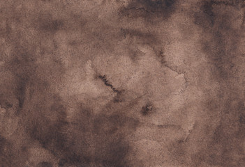 Watercolor chocolate brown background texture, hand painted. Watercolour abstract old backdrop. 
