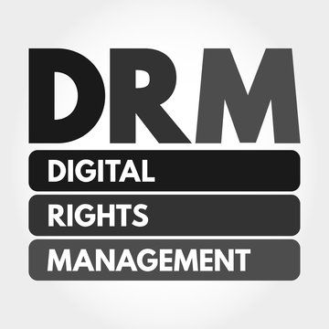 DRM - Digital Rights Management acronym, technology business concept background