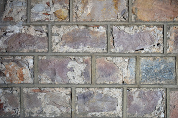 Rectangular Stone Blocks in Old Textured Wall with Raised Mortar Joints 