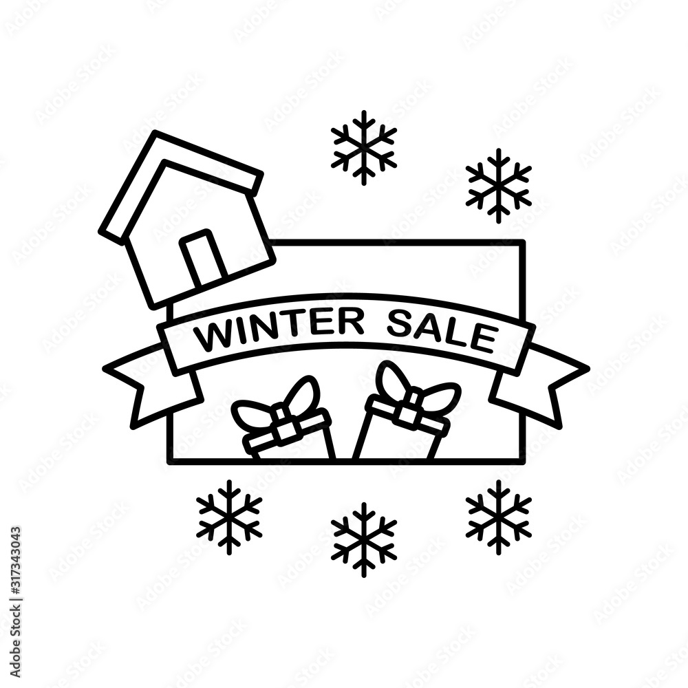 Poster snowflake house ribbon icon. simple line, outline vector elements of winter sale icons for ui and ux