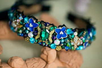 Handmade spring diadem embroidered with beads and crystals