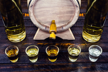 Aguardiente or brandy Traditional Spanish and Brazilian drink, strong drink, grape brandy, rum,...