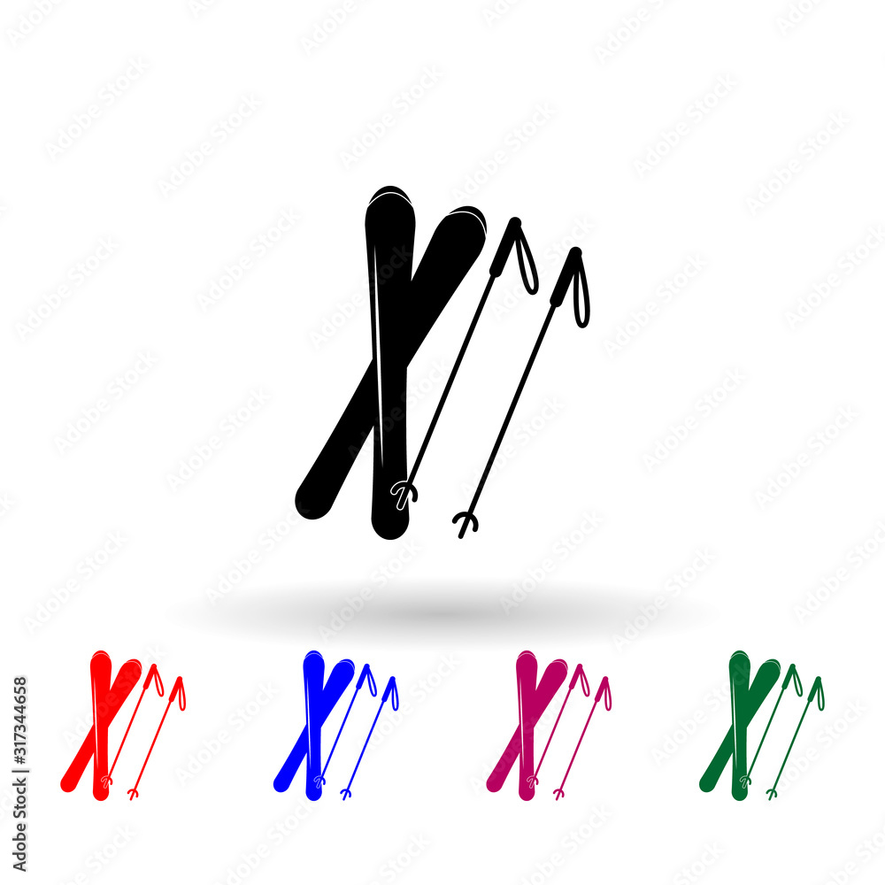 Aufkleber skis and a sticks multi color icon. simple glyph, flat vector of winter icons for ui and ux, website
