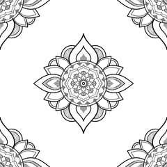 Mandala seamless pattern black and white. Islam, Arabic, Pakistan, Moroccan, Turkish, Indian, Spain motifs. Vector illustration EPS 10