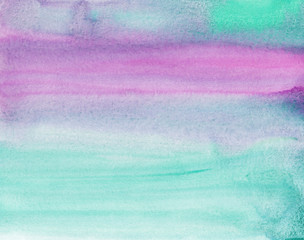 Watercolor light pink, blue, green, purple background painting texture. Multicolored pastel watercolour soft backdrop. Stains on paper.