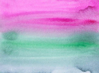 Watercolor light pink, blue-gray, green background painting texture. Multicolored light watercolour soft backdrop. Stains on paper.