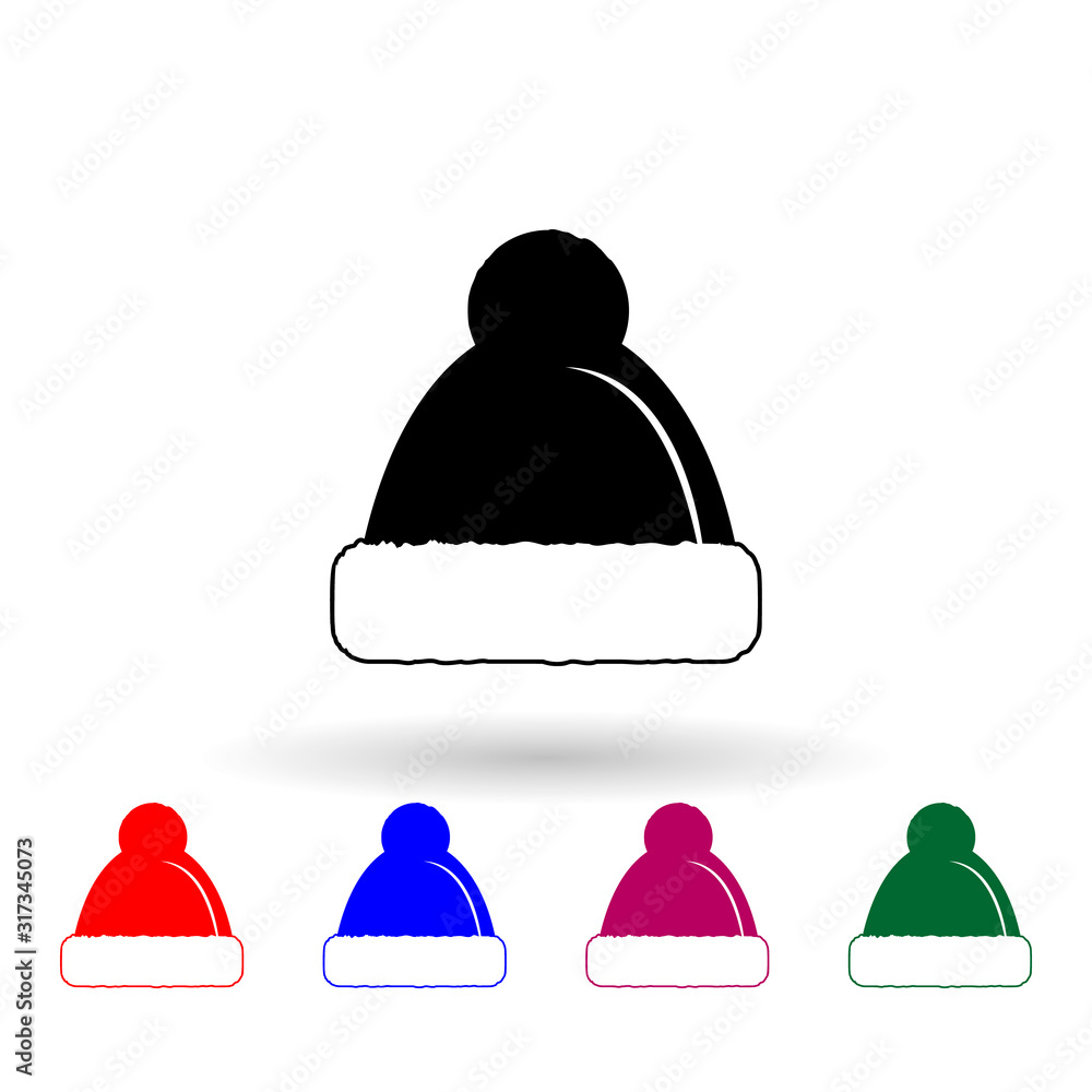 Poster hat with pompom multi color icon. simple glyph, flat vector of winter icons for ui and ux, website o