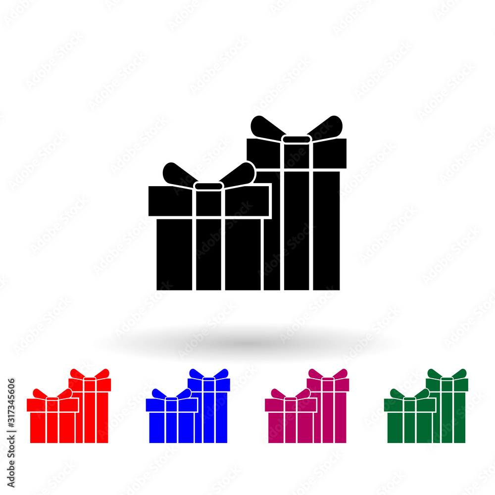Poster gift boxes multi color icon. simple glyph, flat vector of winter icons for ui and ux, website or mob