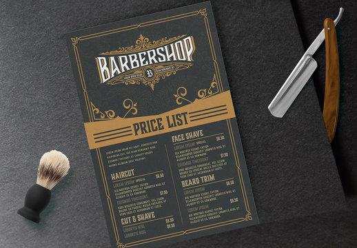 Vintage Barber Shop Price List Layout