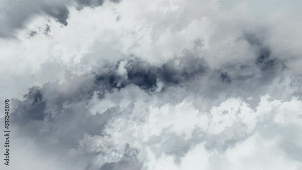 Wall mural flying in the sky through white clouds in seamless loop