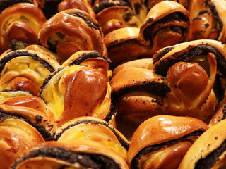 Macro photo of buns in a bakery