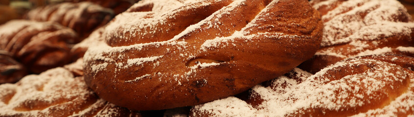 Macro photo of buns in a bakery