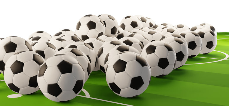 pile of soccer balls 3d-illustration design